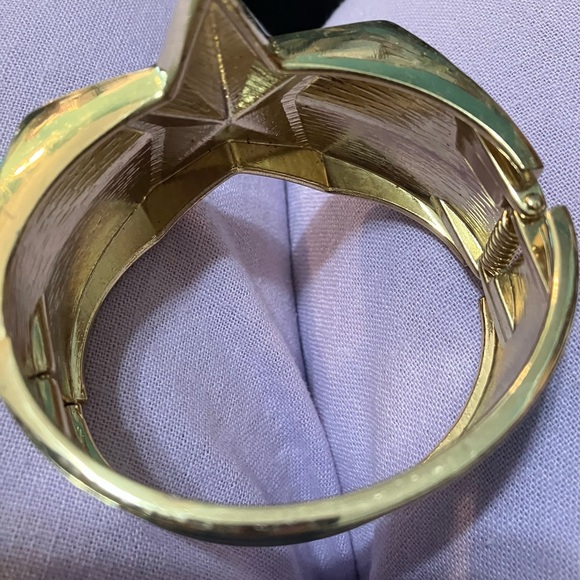 Vintage enamel hinged clamper bangle bracelet aqua golden - Picture 4 of 6